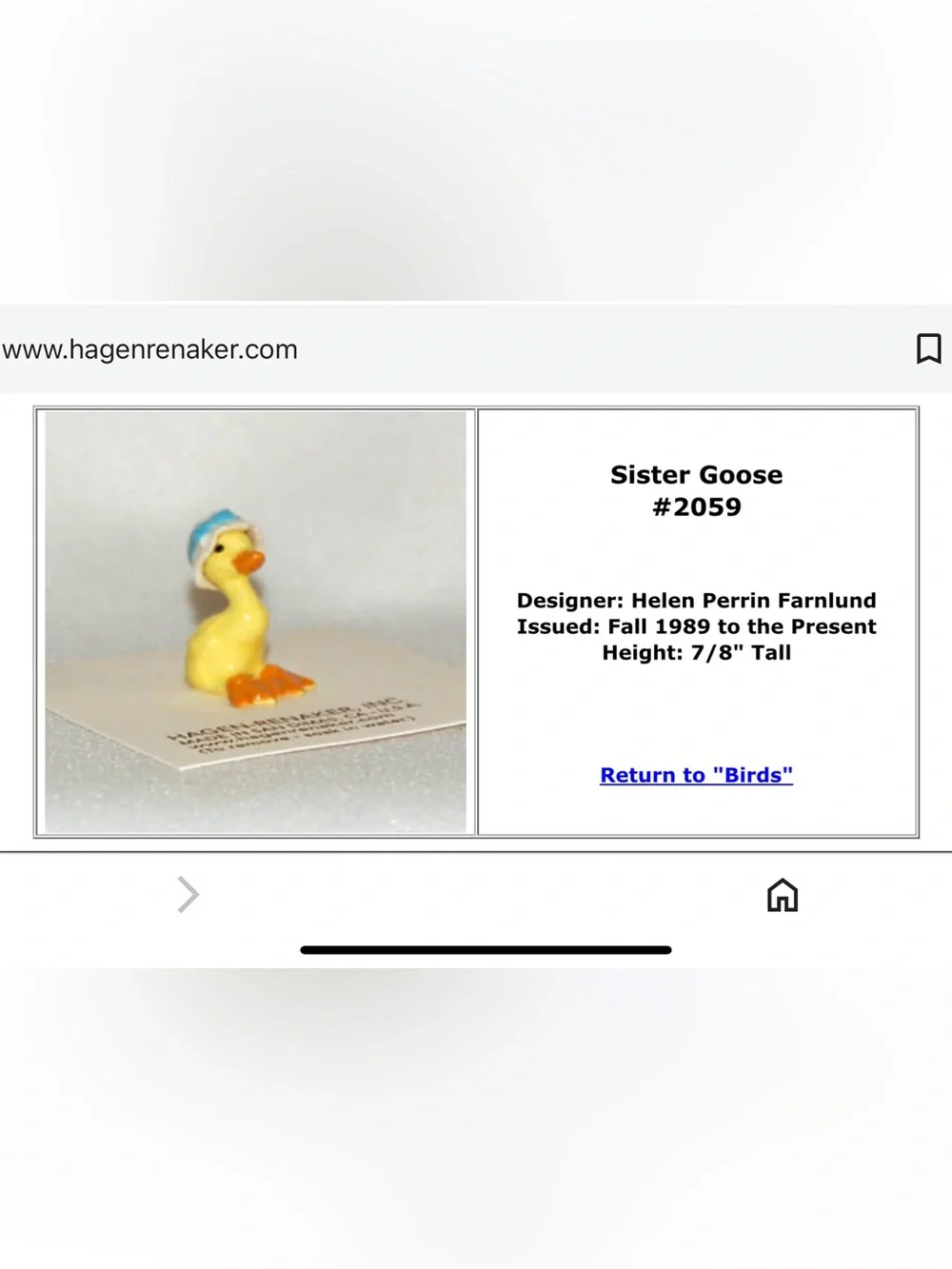 Hagen-Renaker Sister Goose Figurine with Hat